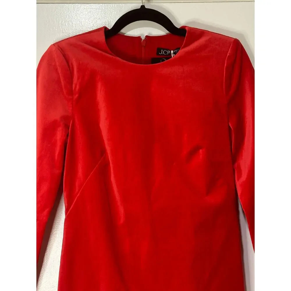 J.Crew Long-Sleeve Shift Dress Red Stretch Luxe Velvet Size 2 NWT Holiday Dress
